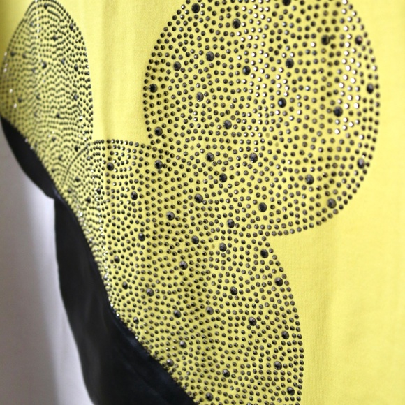 Top Secret Yellow White Shirt Dress Mickey Mouse Rhinestone Women's Small Disney - Picture 2 of 4